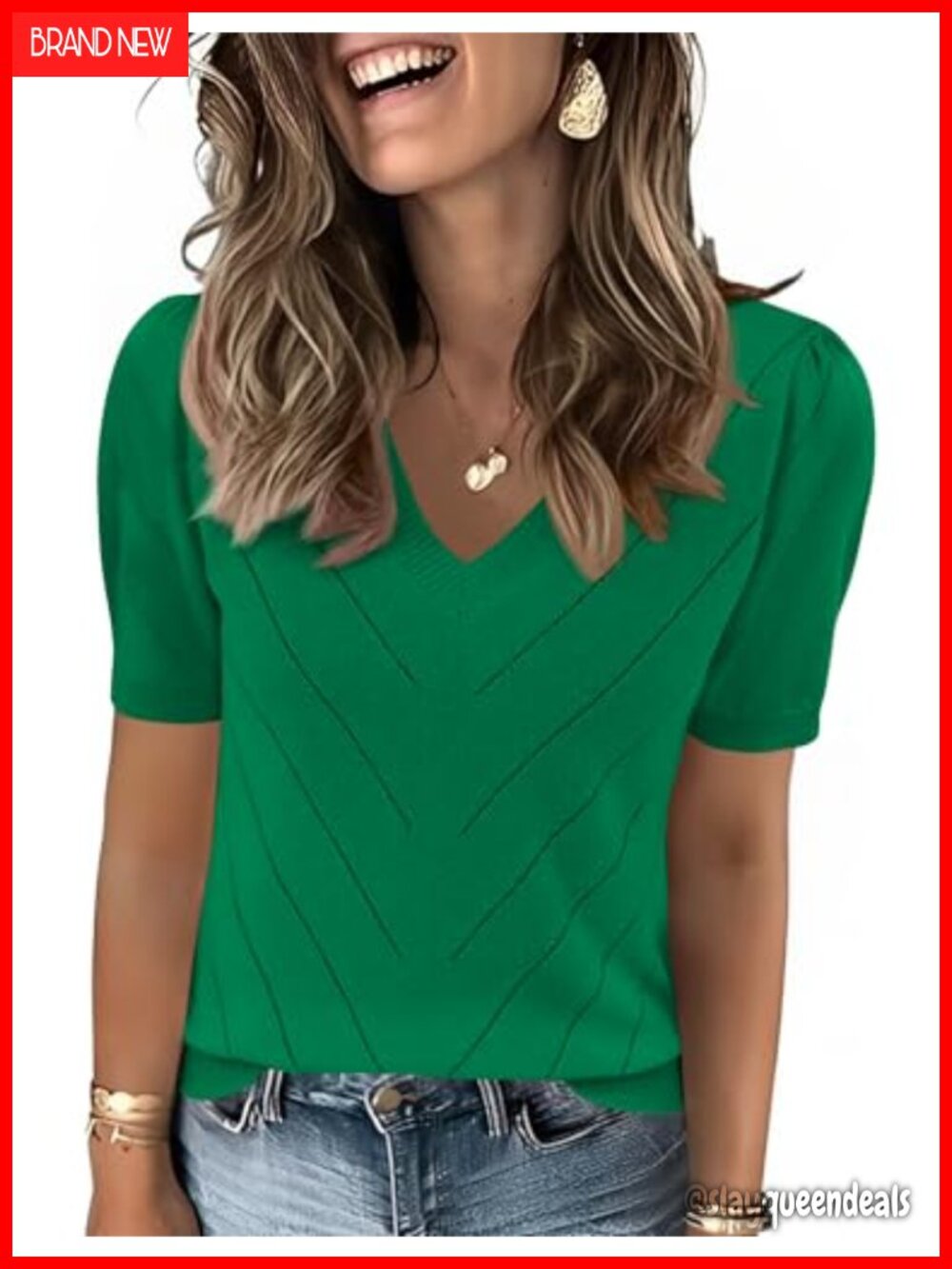 Puff Short Sleeve V Neck Lightweight Knit Summer Sweater Top